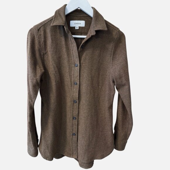 ANIAN Cotton Blend Brown Button Front Long Sleeve Shirt Made in Canada Women XS - Picture 1 of 7